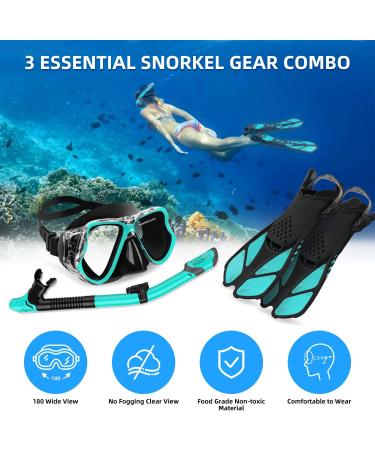 Zenoplige Snorkel Set - Adult Swim Goggles & Fins Kit for Snorkeling, Swimming, and Diving - Green/Black SM - Buy Online on GoSupps.com