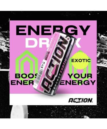 ACT!ON Action Energy Drink Exotic Energy Drink (48 x 250 ml) with Deposit - Orange Mango Passion Fruit Refreshing Drink - Energy Drink with High Caffeine Content 32 - Buy Online on GoSupps.com
