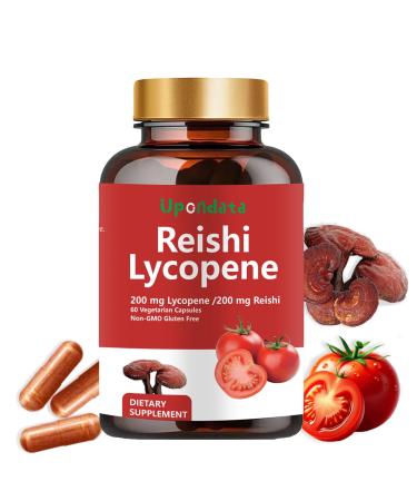 Upondata Lycopene Capsules - Lycopene Supplement 200mg with Reishi Mushroom 200mg Natural Tomato Extract Mushroom Capsules for Immune Support - Gluten-Free Non-GMO