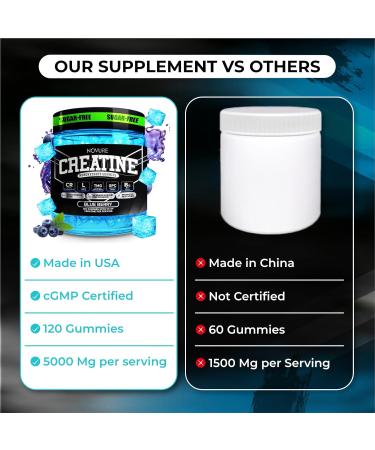 Creatine Monohydrate Gummies 5000mg Advanced Muscle & Focus Blend with Alpha GPC B12 & Taurine Vegan Sugar-Free Blueberry & Raspberry Flavors Made in USA 120 Gummies (30 Servings) Blueberry 1 Count (Pack of 120) - Buy Online on GoSupps.com