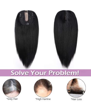 Silk-Co Hair Topper Real Hair - 10x12cm Toupet for Women Remy Silk Base Clip-In Extensions 25cm RabenSchwarz - Buy Online on GoSupps.com