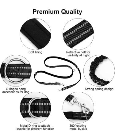 ETACCU Hands Free Dog Lead Waist Belt Leash with Reflective Stitching - Adjustable 9.8ft Double Lead for Running, Walking, Hiking - Black | Large Size 100lbs - Buy Online on GoSupps.com