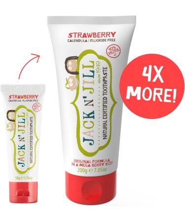Jack N' Jill Mega Toothpaste 4x More - Natural Toddler Toothpaste for Baby Kids & Infants 6 Months & Up Fluoride Free Training Toothpaste for Toddlers 1-3 40% Xylitol - Strawberry 7.05 oz (1-Pack) - Buy Online on GoSupps.com