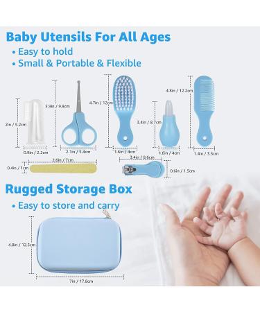 Baby Grooming Kit - Nursery Set with Nose Cleaner, Comb, Brush, and More | Baby Shower Gifts for Girls and Boys - Manicure Kit Blue (8pcs) - Buy Online on GoSupps.com