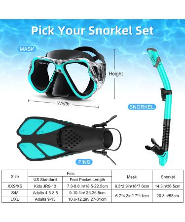 Zenoplige Snorkel Set - Adult Swim Goggles & Fins Kit for Snorkeling, Swimming, and Diving - Green/Black SM - Buy Online on GoSupps.com