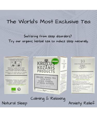 Sage Sleep Tea Bags with Lemon Verbena & Greek Saffron | Luxury Herbal Tea | Night Time Tea | Ethically Sourced Anxiety Relief Tea |Relaxing Tea| Caffeine & Gluten free | 10 Tea Bags | Krocus Kozanis - Buy Online on GoSupps.com