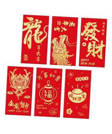 ABOOFAN 6pcs 2024 Year Red Packet Lai Si Pockets Gift Money Envelopes Traditional Chiese Hongbao Money Pockets for Cash Gift New Year Money Pouches Spigot Paper Bronzing Red Envelope Bag