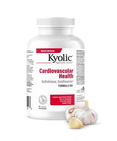 Kyolic - Cardiovascular Health Formula 109 60 Capsules - Reduce Elevated Blood Lipid Levels in Adults - Source of Antioxidant - Combination of Nattokinase and Suntheanine with Aged Garlic Extract 60 count (Pack of 1)