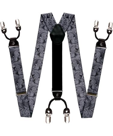 Alizeal Men's Adjustable Floral Paisley Suspenders Gray Interlocking Luggage & Elastic Y-Form Clip Set | International Shipping Available - Buy Online on GoSupps.com