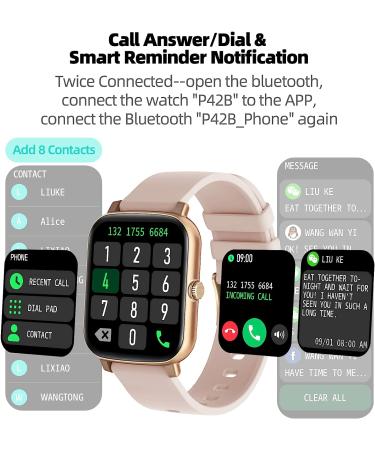 1.7'' Smart Watch for Phone Calls & Fitness, AI Control, Android & iPhone Compatible, Pink, Heart Rate & Sleep Monitor - Buy Online on GoSupps.com