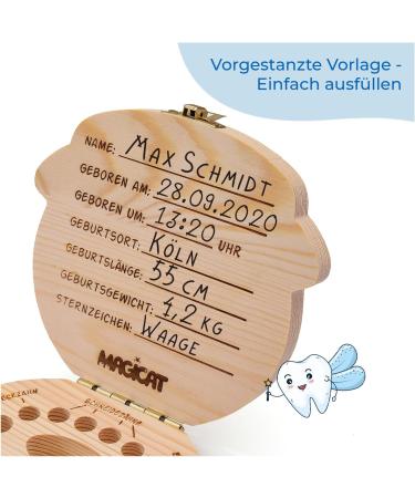 Magicat Premium Milk Tooth Jar for Boys - Wooden Keepsake Box for Baby Teeth Storage | Gift for Birthday or Baptism | Includes Tweezers & Tooth Fairy Story - Buy Online on GoSupps.com