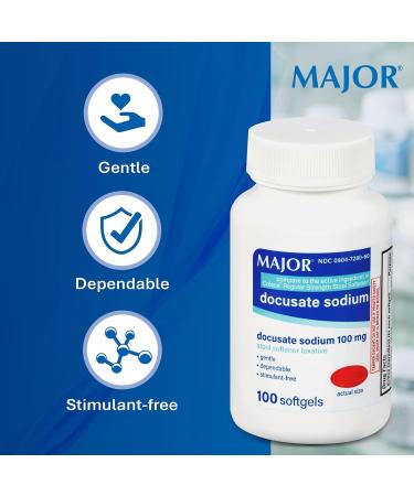 MAJOR Docusate Sodium 100mg Softgels Stool Softener Laxative for Occasional Constipation Relief - Gentle Dependable Stimulant-Free 100 Count (4-Pack) - Buy Online on GoSupps.com