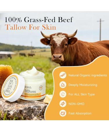 Beef Tallow for Skin, Tallow and Honey Balm, 100% Grass Fed Whipped Moisturizer, Natural Honey & Beeswax Cream, Face and Body Skincare, Deep Hydration for Sensitive Skin, Non-Greasy, 2oz - Buy Online on GoSupps.com