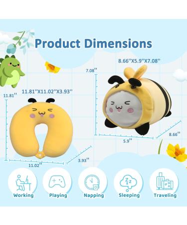 JOYRAVO 2-in-1 Kids Travel Pillow - Adorable Yellow Bee Plushie Neck Pillow for Comfort on Airplane & Trips - Buy Online on GoSupps.com