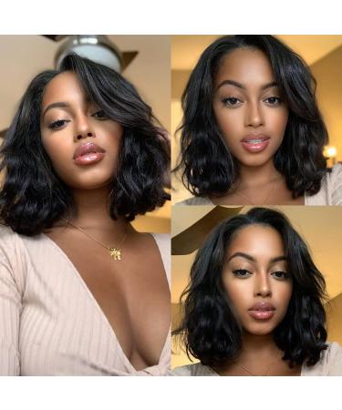 K'ryssma Short Bob Lace Front Wig 14 Black Natural Wave T-Part Synthetic Hair Wig for Black Women - Glueless Shoulder Length Wavy Hair - Buy Online on GoSupps.com