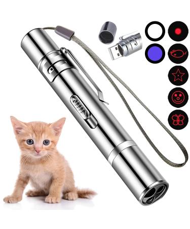 Vikie Cat Toys, Laser Pointer, Recharging Interactive Cat Laser Toy for Indoor Cats and Dogs to Chase, 3 Light Modes(5 Switchable Red Patterns, Blue Light and Flashlight)