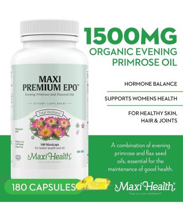 Maxi-Health Evening Primrose & Flax Seeds Oil Softgels - 180 Count Vegan Omega 3 6 9 Supplements for Skin, Hair & Joints - Kosher Certified Organic - Buy Online on GoSupps.com