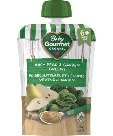 Baby Gourmet Organic Puree Baby Food Pouches - Juicy Pear & Garden Greens - No Added Sugar Or Salt Non GMO No Fillers Gluten Free Kosher (128ml) 12 Pack(Packaging May Vary) - Buy Online on GoSupps.com