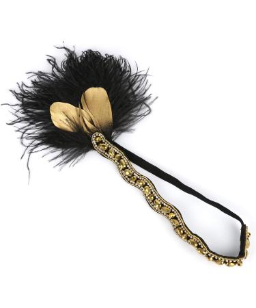 1920s Flapper Headband Vintage Feathers Fascinator Artificial Crystal Tiara Fancy Dress Headwear Wavy Shaped Headband Novelty Hair Jewellery Halloween Easter Headwear for Women Black - Buy Online on GoSupps.com