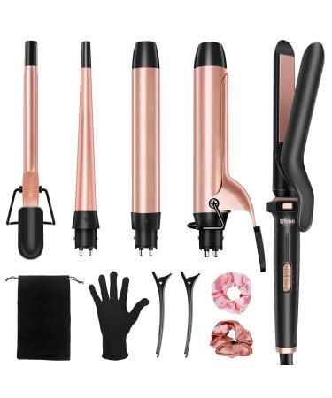 Ufree 5 in 1 Curling Iron with Interchangeable Ceramic Barrels (0.35"-1.25") Curling Wand Set with Flat Iron Hair Straightener Professional Instant Heat Up Dual Voltage Hair Curler Women Gifts