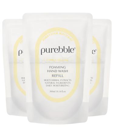 PUREBBLE Foaming Hand Wash Citrus Yellow 10.14fl.oz (Refill Pack of 3) | with Hyaluronic Acid Lemon Scent | For Kitchen and Bathroom | Cruelty Free Sulfate Free