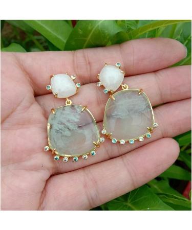 Earrings for Women 20x22mm Natural Green Amethyst Prasiolite White Jade Dangle Stud Earrings Fashion Jewelry Hilarity Earrings for Women - Buy Online on GoSupps.com