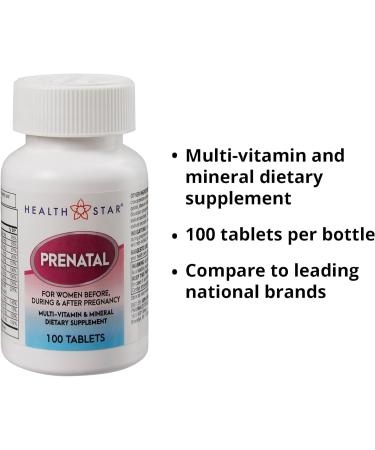 Prenatal Multivitamin by HealthStar | Folate, Vitamin C, D, Iron, Calcium, B12 | 100 Tablets for Healthy Mom and Baby - Buy Online on GoSupps.com