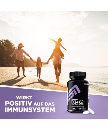Buy ESN Vitamin D3 + K2 Capsules - Immune Support Bone Health & Blood Production - Vegan & Quality Tested - Made in Germany (120 Capsules) - Buy Online on GoSupps.com