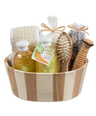 Wooden Massage and Reflexology Kit for Women  At-Home Spa Kit for All-Over Body Relaxation and Rejuvenation with Fresh Cucumber Melon Aromatherapy Bath and Body Set