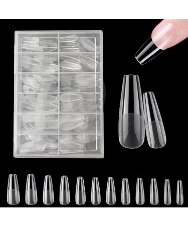 Nail Tips - 420PCS Soft Gel Full Cover Nail Tips Kit for Nails Extensions ZAHRVIA Clear Acrylic Glue Tips No File False French Nail Tips for Manicure Salons Nail Art (Long Coffin) Long Coffin-360