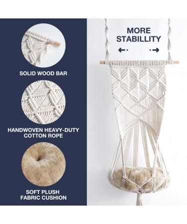 Macrame Cat Hammock Bed with Cushion - Boho Cat Hanging Bed for Wall, Ceiling, Window - Includes Hanging Kit - Cute Cat Furniture and Decor - Buy Online on GoSupps.com