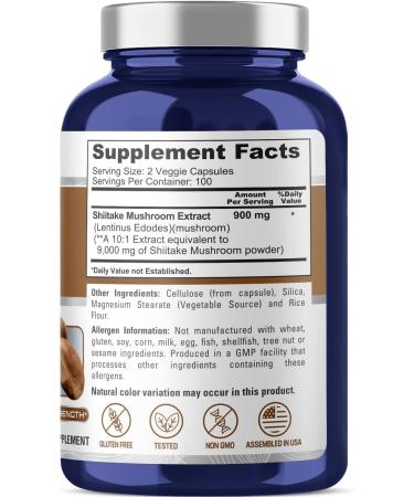 NusaPure Shiitake Mushroom Extract 9000mg - 200 Veggie Capsules | Non-GMO & Gluten-Free - Buy Online on GoSupps.com
