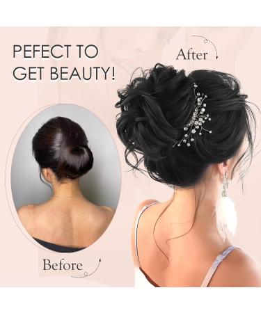 Dark Grey Messy Hair Bun Scrunchie Extension for Women - Curly Wavy Thick Chignon Updo Ponytail Hairpiece - Buy Online on GoSupps.com