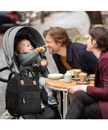 Portable Diaper Bag Backpack with Changing Station and USB - Waterproof Large Capacity Travel Bag with Insulated Pockets, Stroller Straps - Ideal Gift for Mom & Dad - Black - Buy Online on GoSupps.com