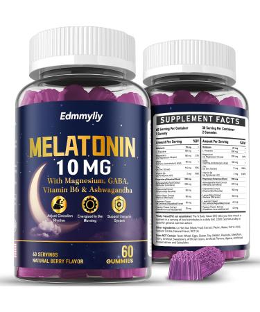 Edmmyliy Melatonin 10mg 20mg Gummies for Adults - 10mg of Melatonin Per Gummy with Magnesium, L-Theanine, GABA, Vitamin B6 & Ashwagandha - Supports Health Circadian Rhythm, Sugar Free & Vegan