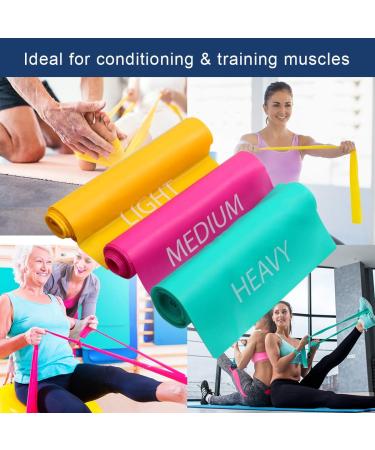 Coolrunner 7FT Elastic Flat Exercise Band Set - Latex Free Resistance Bands for Pilates Gym & Yoga - Includes Carry Bag - Green Yellow & Rose Red - Buy Online on GoSupps.com