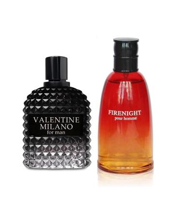 2PCS Valentine Milano/FireNight Eau De Toilette for Men-Fresh Romantic Scent Perfume for Men 3.4 Fl Oz Each Mens Cologne For All Skin Daily Used MilanoMen/FireNight