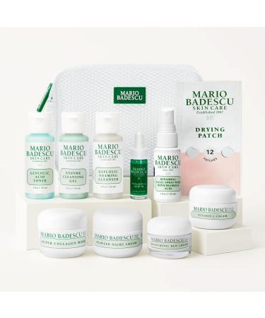A Little Bit of Mario 10-Piece Skincare Kit Vitamin C Serum Glycolic Acid Toner Hyaluronic Dew Cream Collagen Mask HOCI Spray & Cleanser Brightening Anti-Aging & Hydration Travel & Gift Set