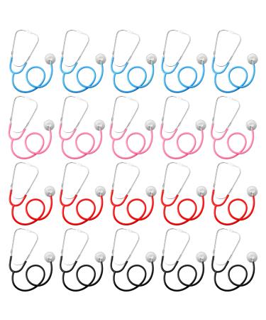 20 Pcs Kids Stethoscope Toy Stethoscope Real Working Stethoscope for Children Nursing Stethoscope Doctor Kit for Role Play Costume Pretend Game Accessories (Pink, Sky Blue, Red, Black)