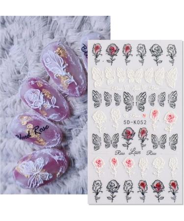 Ncana 3 Sheet 5D Rose Nail Art Sticker Decals - Self-Adhesive Exquisite Embossed Nail Art Supplies - Black White Butterfly Wings and Rose Flower - 3pcs - Buy Online on GoSupps.com