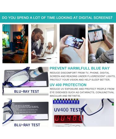 EYEURL 2.50 Reading Glasses for Men & Women - 2 Pack Blue Light Blocking Rectangular Frames Anti-Glare Stylish Prescription Eyewear - Lightweight Blue & Black - Buy Online on GoSupps.com