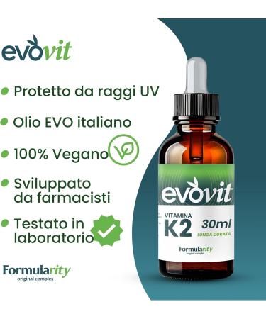  FORMULARITY EVOVIT VITAMIN K2-7 months - Lasts 7 months - In Italian virgin olive oil extra cold pressed - Natural supplement with high bioavailability - Made in Italy - 30ml - Buy Online on GoSupps.com