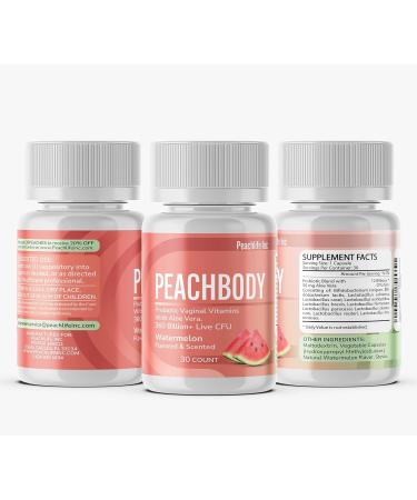 Watermelon Flavored Probiotic Vaginal Suppositories | Aloe Vera & pH Balance Support - Peachbody 30 Vegetable Capsules - Buy Online on GoSupps.com