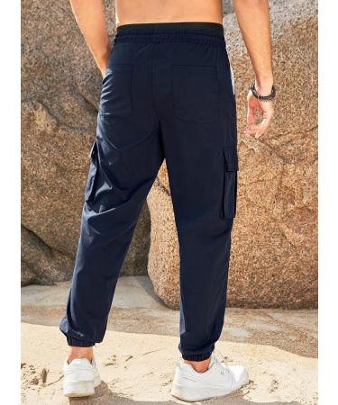 Elegancity Men's Cargo Jogger Work Pants with Drawstring - Regular Fit, Sweatpants Sports Bottoms with Pockets (Size 40, A-blue) - Buy Online on GoSupps.com