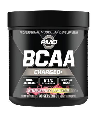 PMD Sports BCAA Charged Amino Acid Drink Mix for Performance Recovery Endurance and Hydration - Increase Muscle Function for Workout and Daily Energy - Strawberry Lemonade (30 Servings)