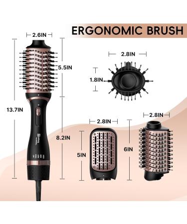 Nicebay All-in-One Oval Hot Air Brush - Blow Dryer & Styling Tool for Drying Straightening Curling & Volumizing - 3 Attachments & Multi-Temperature Settings - Black & Rose Gold - Buy Online on GoSupps.com
