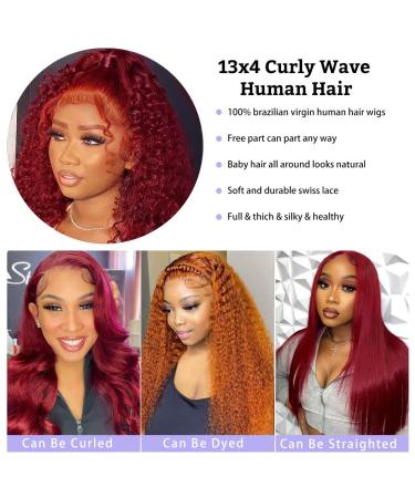 18 Inch Burgundy Deep Wave Lace Front Human Hair Wig | 150% Density Red Colored Curly Wig with Baby Hair - Buy Online on GoSupps.com
