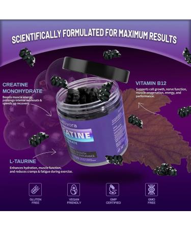 Creatine Monohydrate Gummy - 5000mg per Serving 120 Count - Supports Muscle Strength Endurance and Energy - Delicious Blackcurrant Flavor - Gluten-Free Vegan-Friendly - Buy Online on GoSupps.com