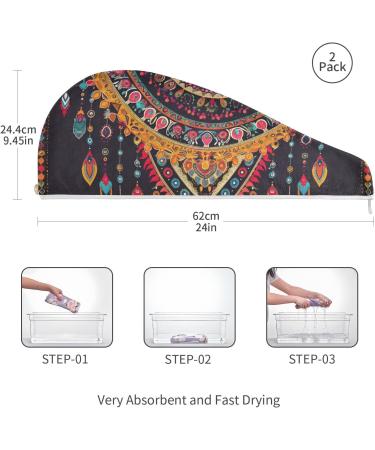 Geometric Ethnic Hair Towel 2 Pack | Super Absorbent Quick Dry Turbans for Women & Girls - Perfect Hair Drying Solution - Buy Online on GoSupps.com