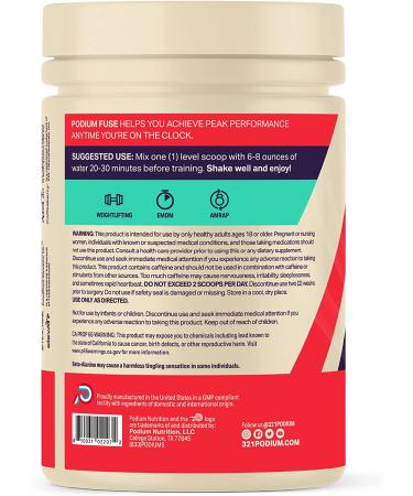 Podium Nutrition Fuse Pre Workout Powder - Peach Mango (30 Servings) | Energy Boost with Beta Alanine & Caffeine | Gluten, Soy, Dairy Free - Buy Online on GoSupps.com